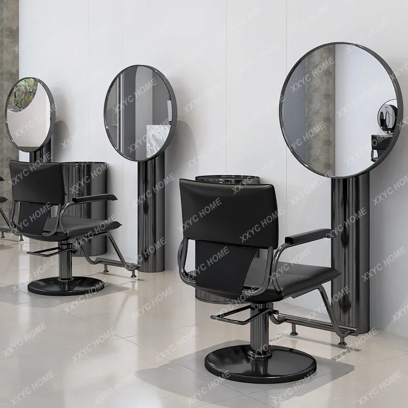 

Barber Shop Hair Cutting Mirror Stainless Steel Hot Dyeing Salon Dressing Table Single-Sided Double-Sided Floor Mirror