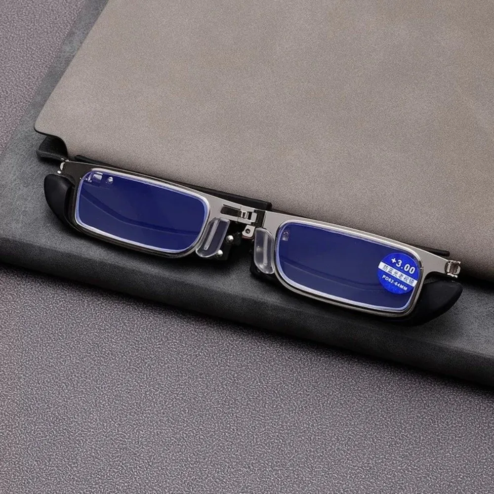 360 Degree Rotating Foldable Reading Glasses Lightweight Metal Square-Frame Anti Blue Presbyopic Glasses Portable with Case
