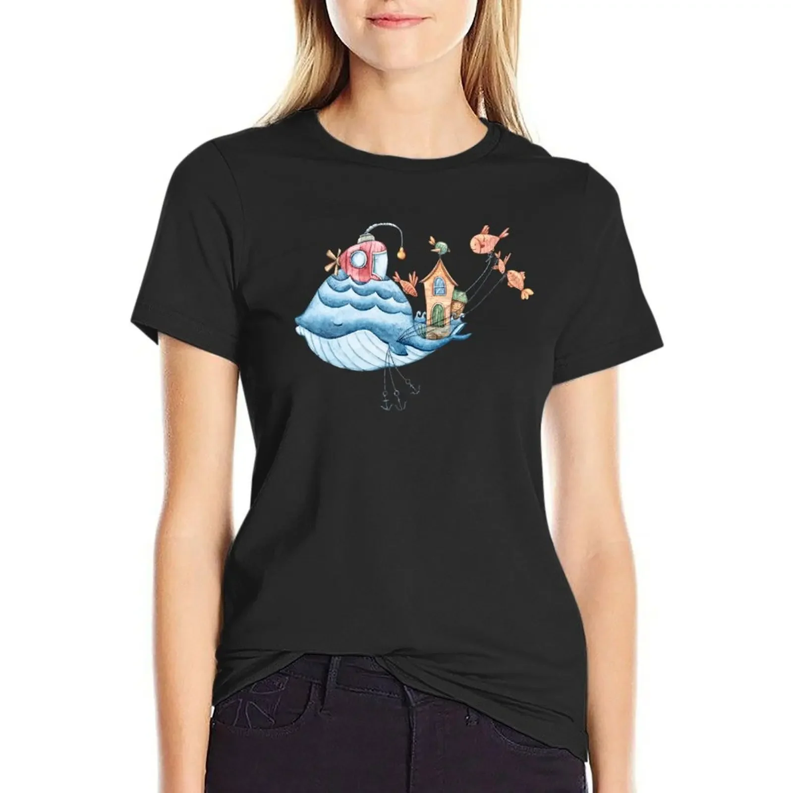 

Cute watercolor whale illustration T-Shirt summer top plus size tops cute tops clothes for woman