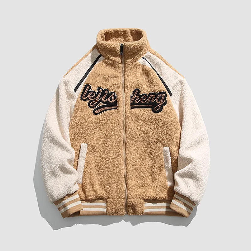 

High Street High-neck Lantern Long Sleeve Casual Letter Embroidery Zipper Pockets Coats Men's Clothing Autumn Winter Tops