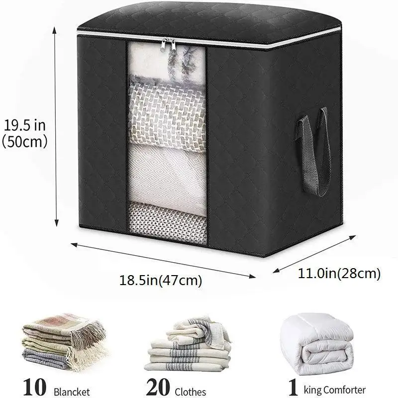 Foldable Comforter Storage Bag Quilt Blanket Sorting Box With Handle Large Capacity Dustproof Clothing Sweater Closet Organizer