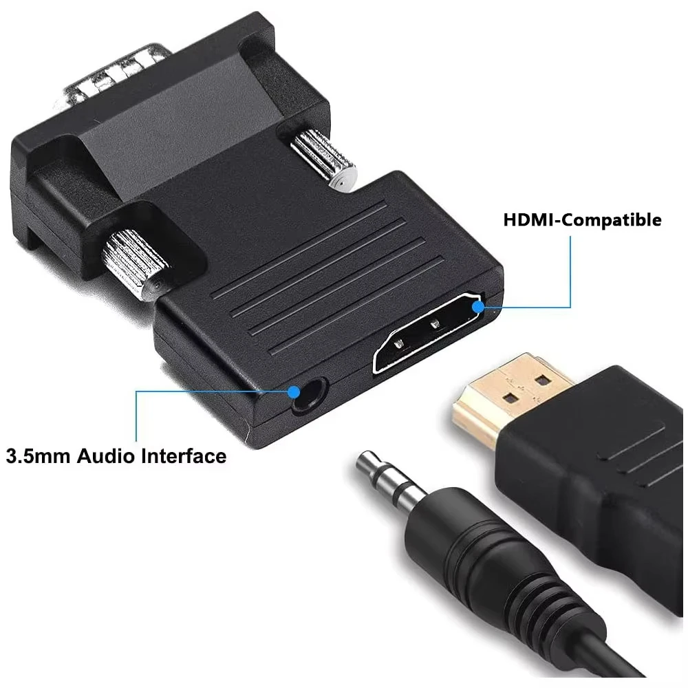 HDMI-совместимый адаптер-конвертер VGA 1080P VGA-адаптер 3,5 мм аудиоразъем для ПК, настольного ноутбука в HDTV-проектор, видео-аудио