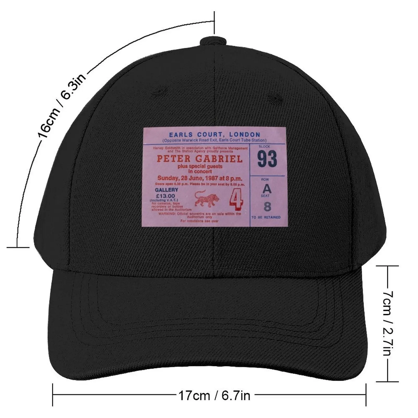 Peter Gabriel So Concert Ticket 1987 Baseball Cap Trucker Cap Cosplay Hat Beach Women Beach Fashion Men's