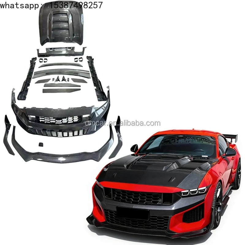 For Car Modify Parts for 2026 Mustang Dark Horse SC Style Dry Carbon Fiber Front Rear Bumper Diffuser Spoiler Engin Cover Body