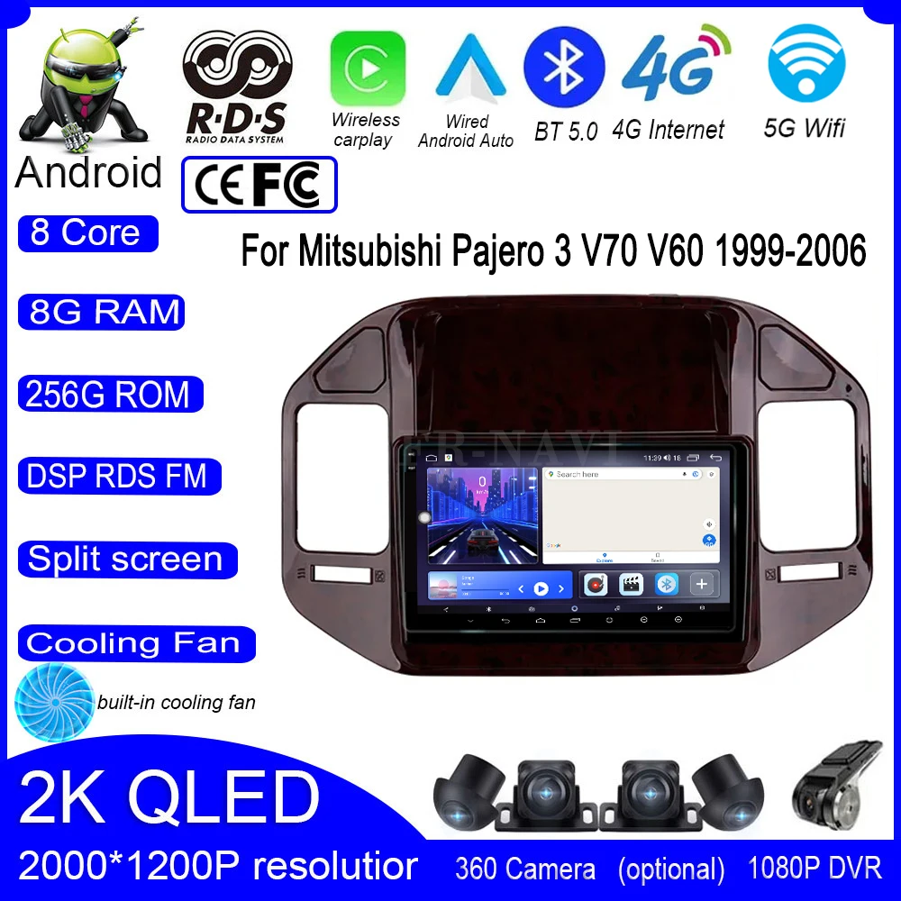 

9 lnch Android 14 For Mitsubishi Pajero 3 V70 V60 1999-2006 Car Radio Multimedia Video Player Navigation GPS 4G+WIFI Stereo Auto