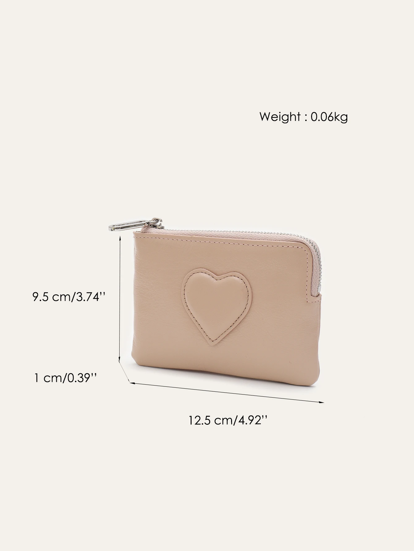 SC Women Textured Oil Wax Leather Zipper Short Wallet Heart Decoration Multi Card Slots Coin Purse with Keychain Portable Daily