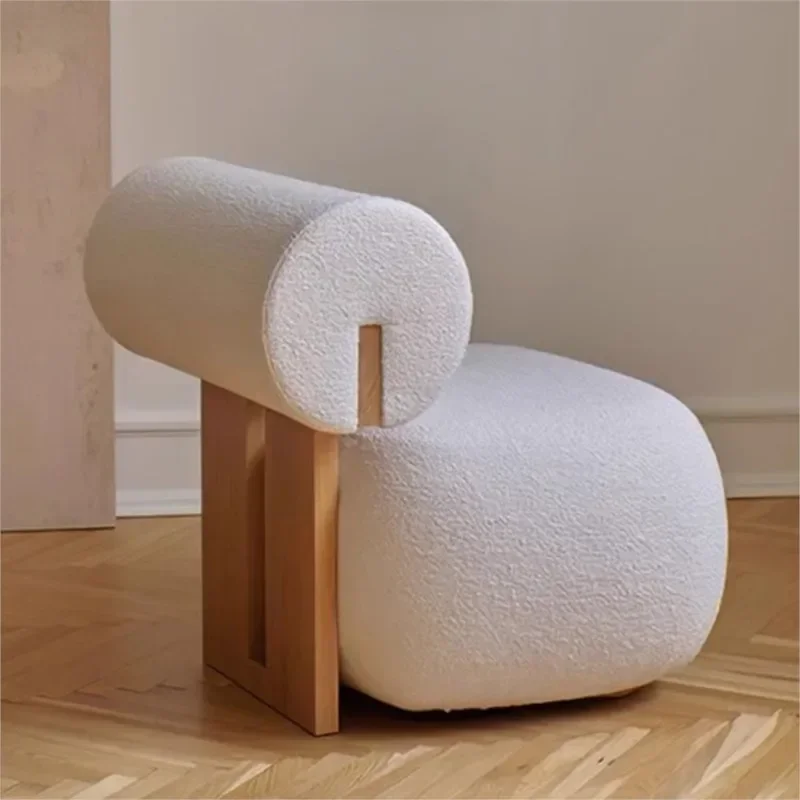 Wuli House Nordic Solid Wood Sofa Chair Modern Light Luxury Cream Style Living Room Lazy Lamb Plush Hippo Chair Single Person