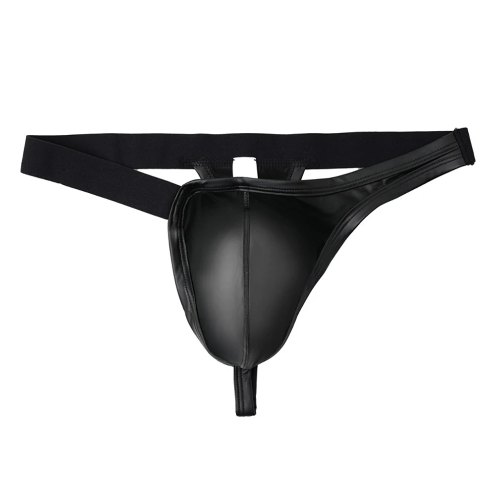 

Black Color Men Sexy Faux Leather Wet Look Briefs Underwear Low-Rise T-back Thongs G-strings Underpants Male
