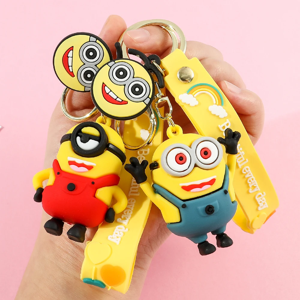 

Kawaii Minions Anime Figure Keychain Cute Cartoon Model Car Keychain Backpack Pendant Ornaments Accessories Kids Toys Gifts