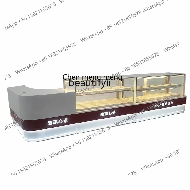 Cake Shop Side Cabinet Pastry Display Case Bread Display Cabinets Arc Glass Titanium-Plated Display Shelf Island Cabinet