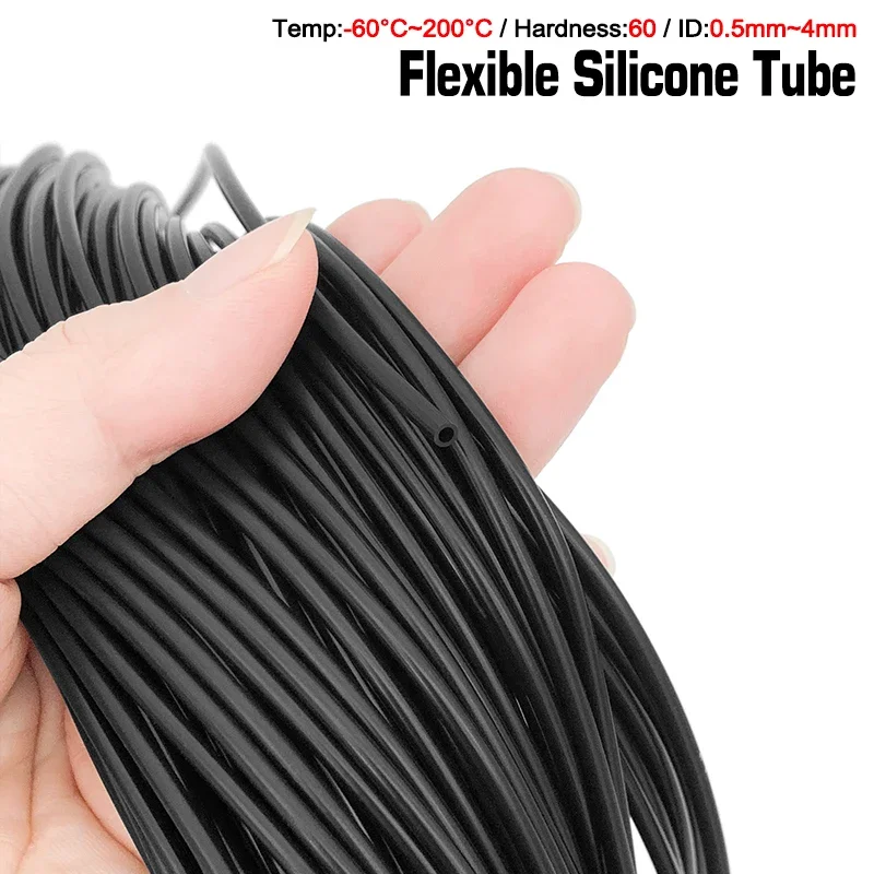 Non-Toxic Food Grade Silicone Hose Black Flexible Capillary Tube Heat Resistant ID 0.5-5mm OD 1-6mm Tubing for Lab Instruments