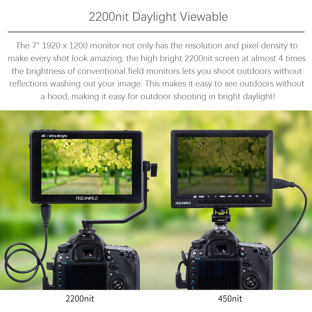 FEELWORLD LUT7 7 Inch Ultra Bright LUT 2200nits Touch Screen DSLR Camera Field Monitor with 3D Waveform VectorScope Histogram