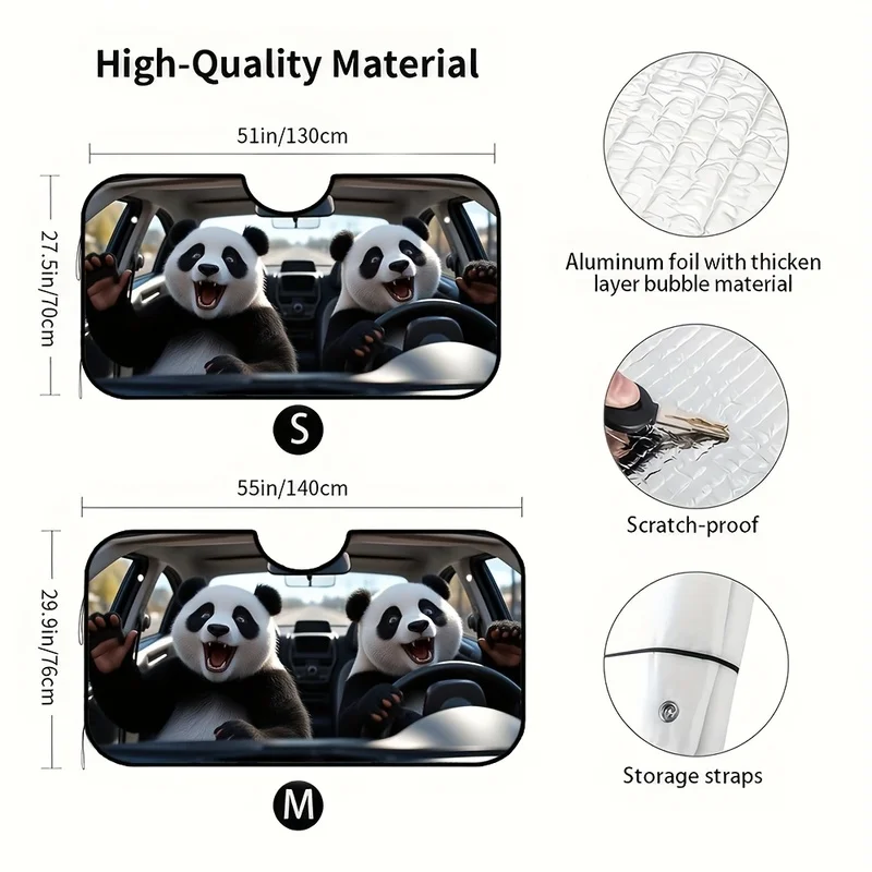 Foldable Polyester Sunshade, Cute Panda Driving Pattern, Lightweight And Practical, Ideal for Daily Parking, Office Breaks