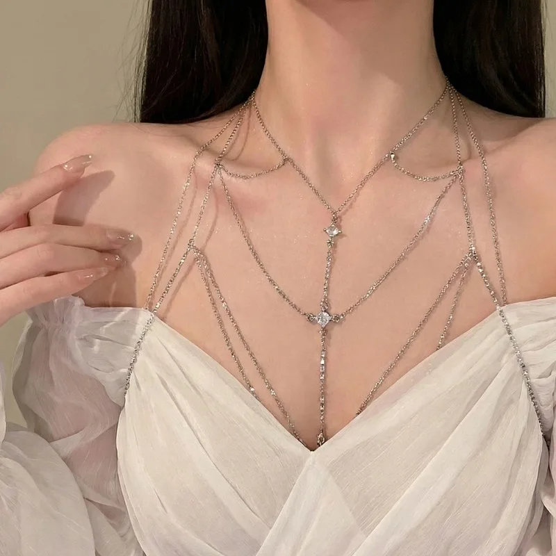 Designer Four Star Zircon Collarbone Chain Sweet Cute Everyday Jewelry for Women Premium Lightweight Hypoallergenic Daily Wear