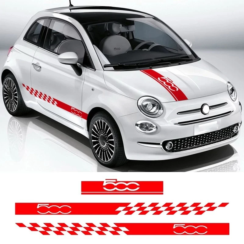 1 Set Car Hood Bonnet Stickers Body Door Side Skirt Stripes Decal for Fiat 500 Auto Decorate Vinyl Film Red