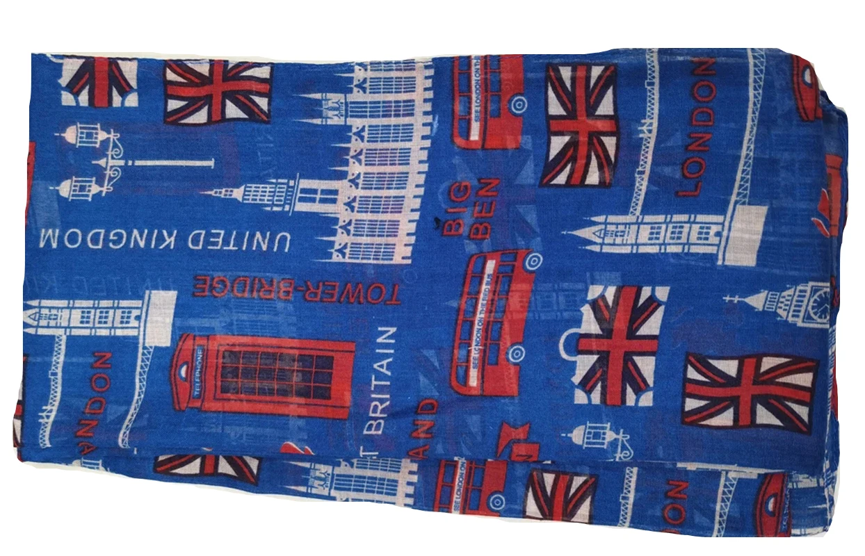 Fashion Uk Flag Print Scarf Shawls London Cars Bus Tower Pattern Long Soft Foulard Scarves Wrap Hijab