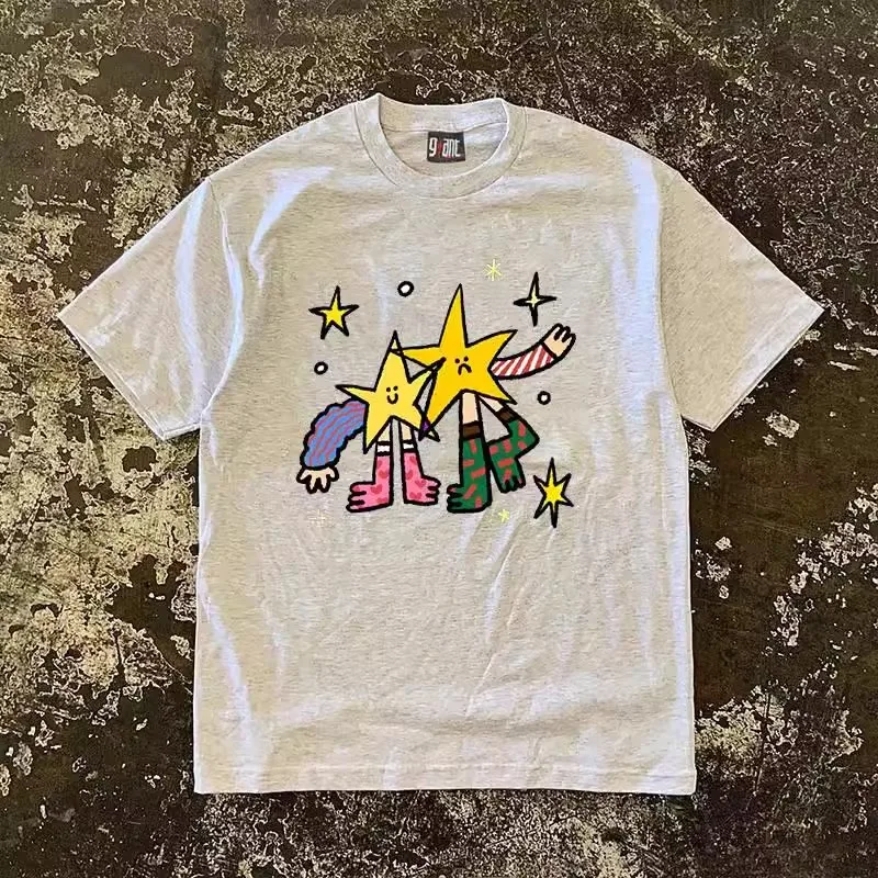 Heavyweight 260g Pure Cotton Short Sleeve T-Shirt Couple Style Loose Fit Stars Brothers Design Comfortable Breathable Summer ...