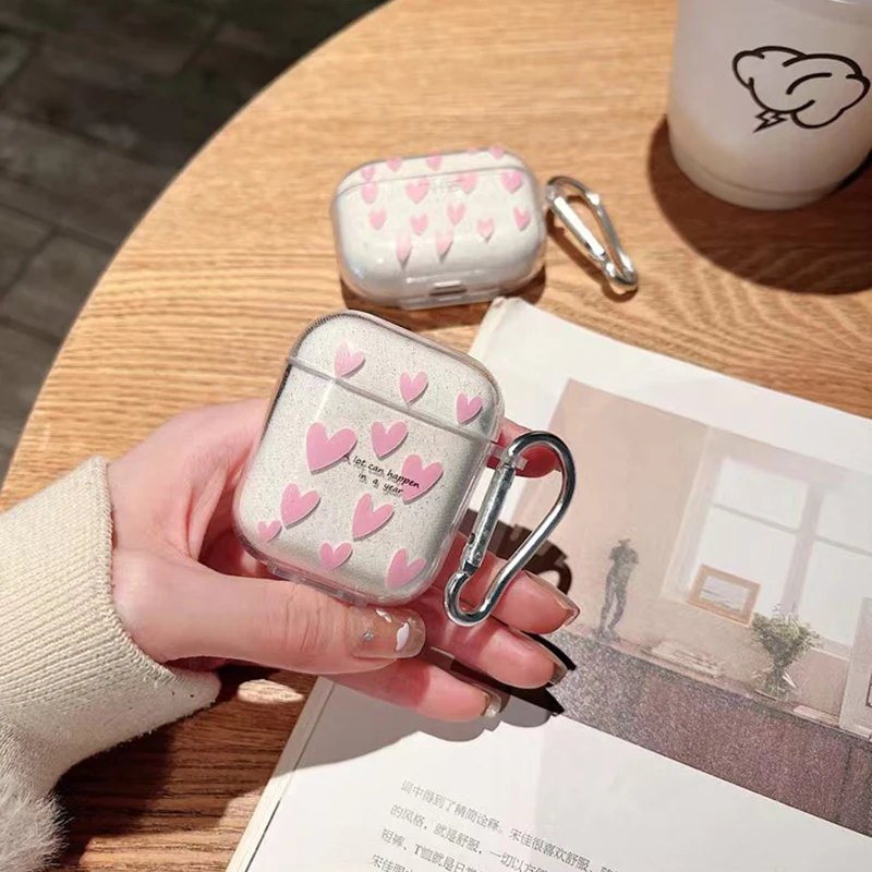 New For AirPods 4 Case Glitter Shiny Cartoon Soft Silicone Cover For AirPods 3 2 Pro 3nd Girls pink Heart Earphone Charging Box image 3