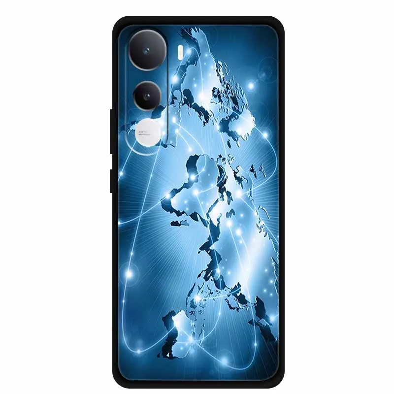 Casing HP Vivo Y400 4G Motif Bunga Lukis Hitam Silikon Lembut Penutup Belakang HP Untuk Vivo Y400 5G 2025 TPU Pelindung Fundas Para