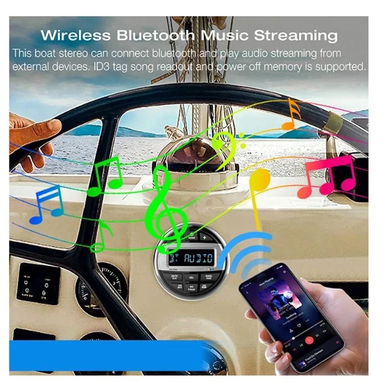 Radio Estéreo con Bluetooth para barco, impermeable, plástico negro y Metal, para yate, ATV, UTV, carro, motocicleta, 1 unidad