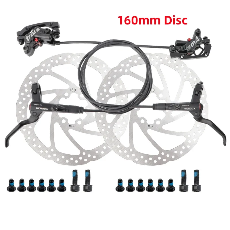 MEROCA MTB Bicycle Brake M4 Hydraulic Disc  Calipers 4 Piston 160mm Bilateral Brake 800/1400mm Oil Pressure Set Bike Parts