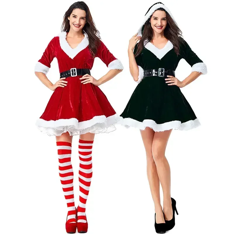 

Рождественский костюм, женское красное платье, женские костюмы Санта-Клауса для выступлений на сцене