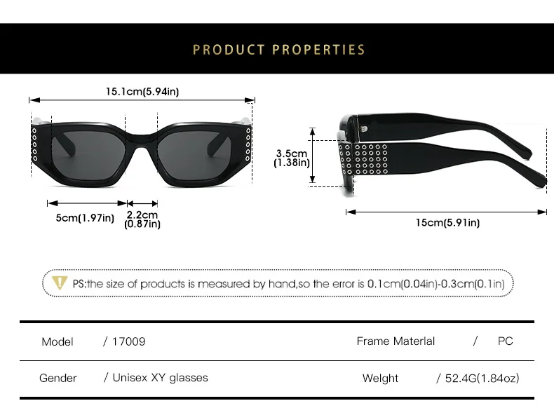 2026 Kleine Rechteckige Sonnenbrille für Damen mit Kreisverzierung, Europäischer Hip-Hop-Stil, Modische Straßenmode, UV400-Schutz – Detail 5