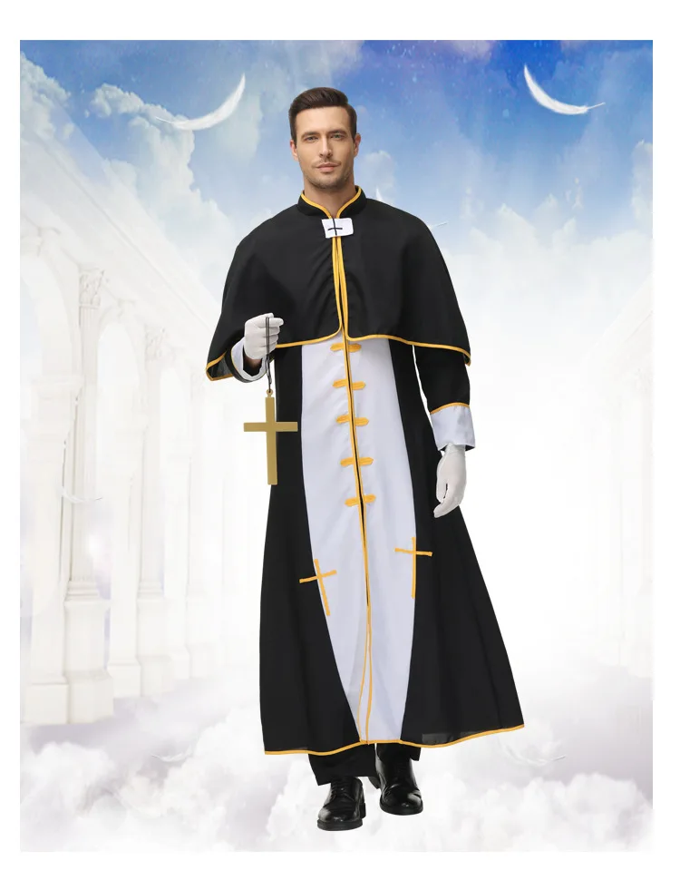 

Костюм для взрослых на Хэллоуин, ролевая игра, косплей, священник, римский черный халат, праздничный наряд