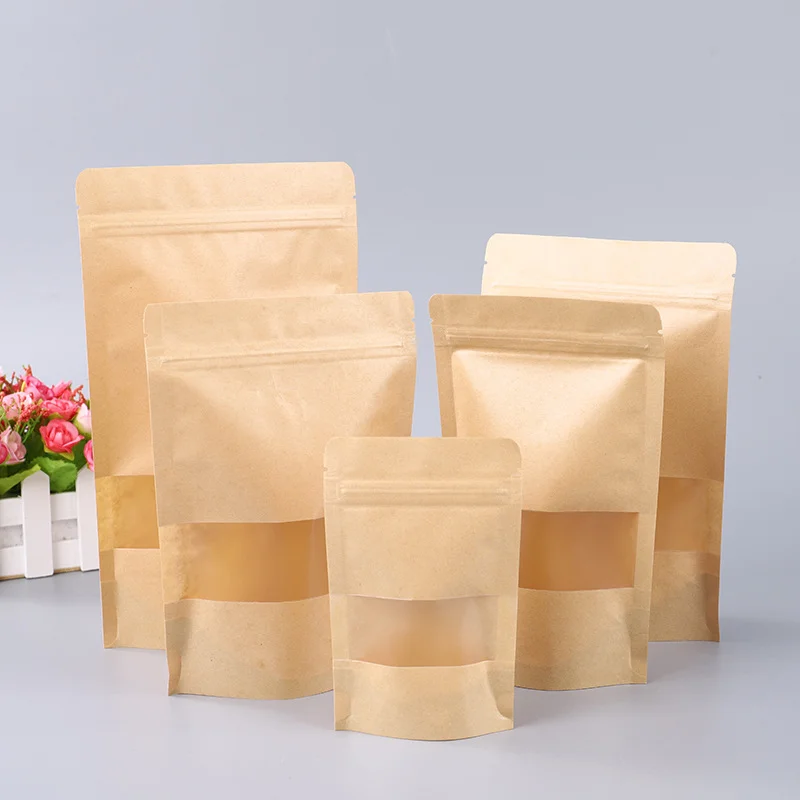 Waterproof Window Opening Self sealing Kraft Paper Bag Wedding Party Nut Biscuit Candy Portable Storage Bag Food Packaging Bag