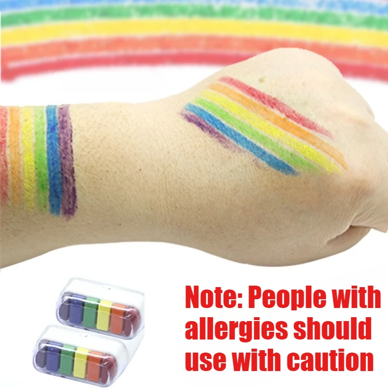 6-Color Rainbow Face Paint Crayon Set, Vibrant Waterproof & Sweat-Proof Sticks for World Cup , Halloween , and Parties