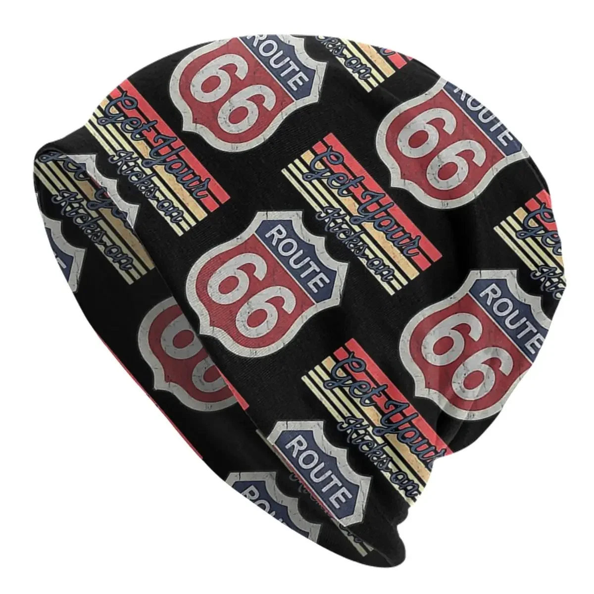 Get Your Kicks - Vintage Retro Distressed Knitted hat for men and women Route 66 Gift Unisex winter warm brimless urinal hat