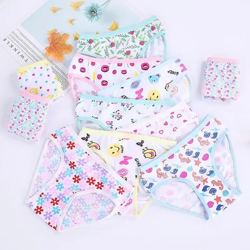 12Pcs /Lot Baby Girls Briefs Underwears Children Short Underpants Kids Panties 1-12Years