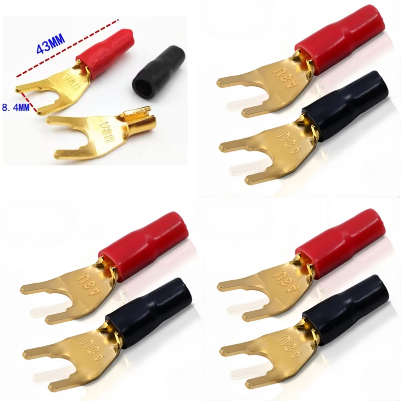

Gold Plated Solderless Banana Plugs with Plastic Handle Case - Y/U Spade Speaker Wire Connectors