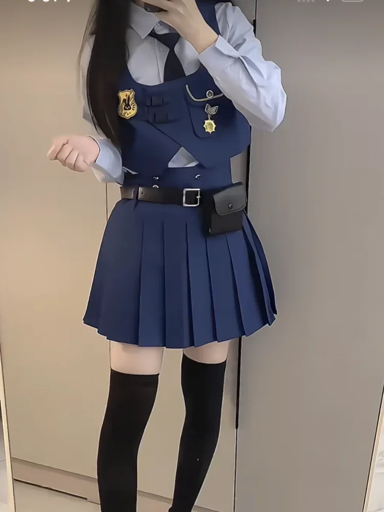 Summer Academy Style JK Uniform Skirts Set Bubble Sleeve Shirt+Vest Cardigan+Pleated Skirt Spicy Girl Three Piece Set Women