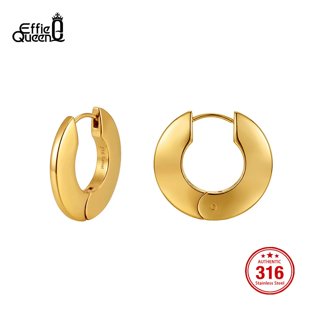 Effie Queen Stainless Steel Gold Plated Huggie Hoop Earrings Daily Circle Hoop Earrings Prevent Allergy Jewelry Wholesale HTKE18
