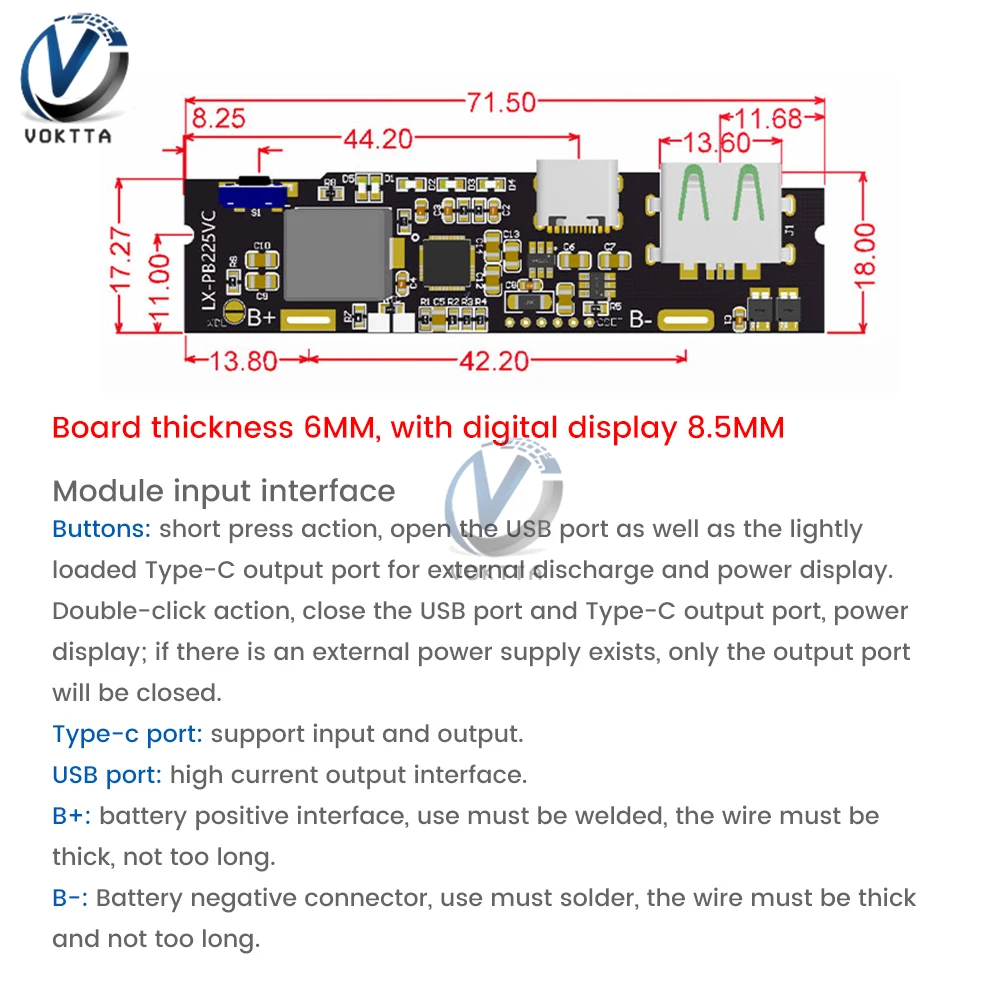 QC4.0 QC3.0 QC2.0 LED Dual USB Fast Charge 22,5W Micro/Type-C Mobile Power Bank 18650 Moduł ładowania Płytka zabezpieczająca obwód