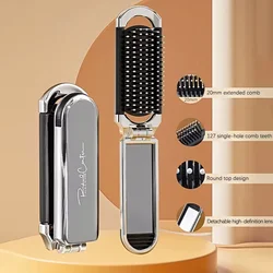 Foldable Hair Brush Portable Massage Comb Head Massager Anti-Static Travel Hair Combs with Mirror Girls Hair Styling Accessories