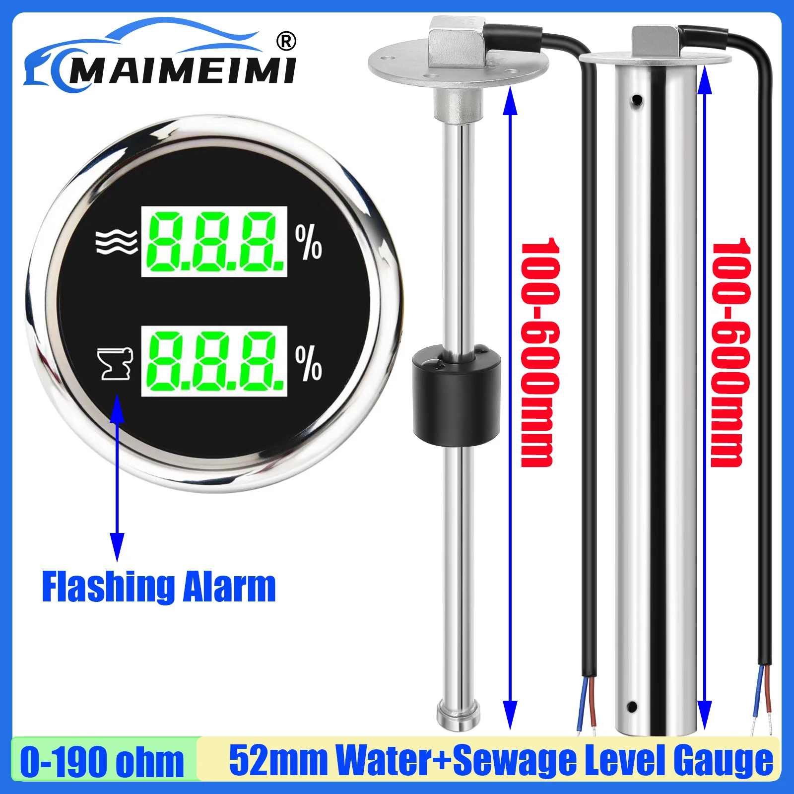 

Цифровой двойной датчик 52 мм, зеленый светодиодный датчик уровня воды + датчик уровня воды с сигнализацией 0-190 Ом, датчик уровня воды/стоку 100-600 мм