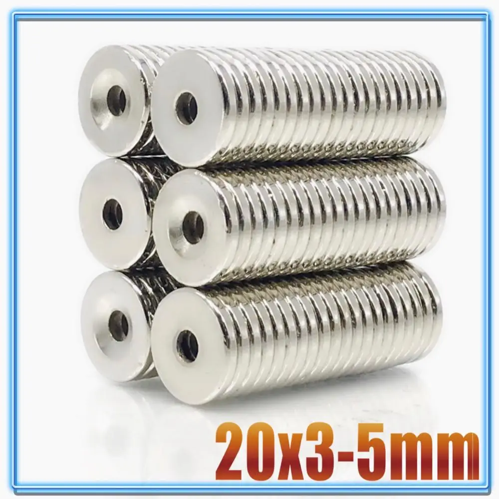 5 ~ 300Pcs Magnete Al Neodimio 20x5 20x3 Foro 5 N35 NdFeB Rotonda Super Potente Forte magnetico permanente imanes Disco 20*3 20*5 Hole5