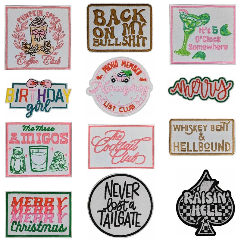 

Christmas Amigo Coffee English Letters Rectangle Iron-on Sew Embroidery Badge Patches DIY T-shirt Hat Backpack Clothing Sticker