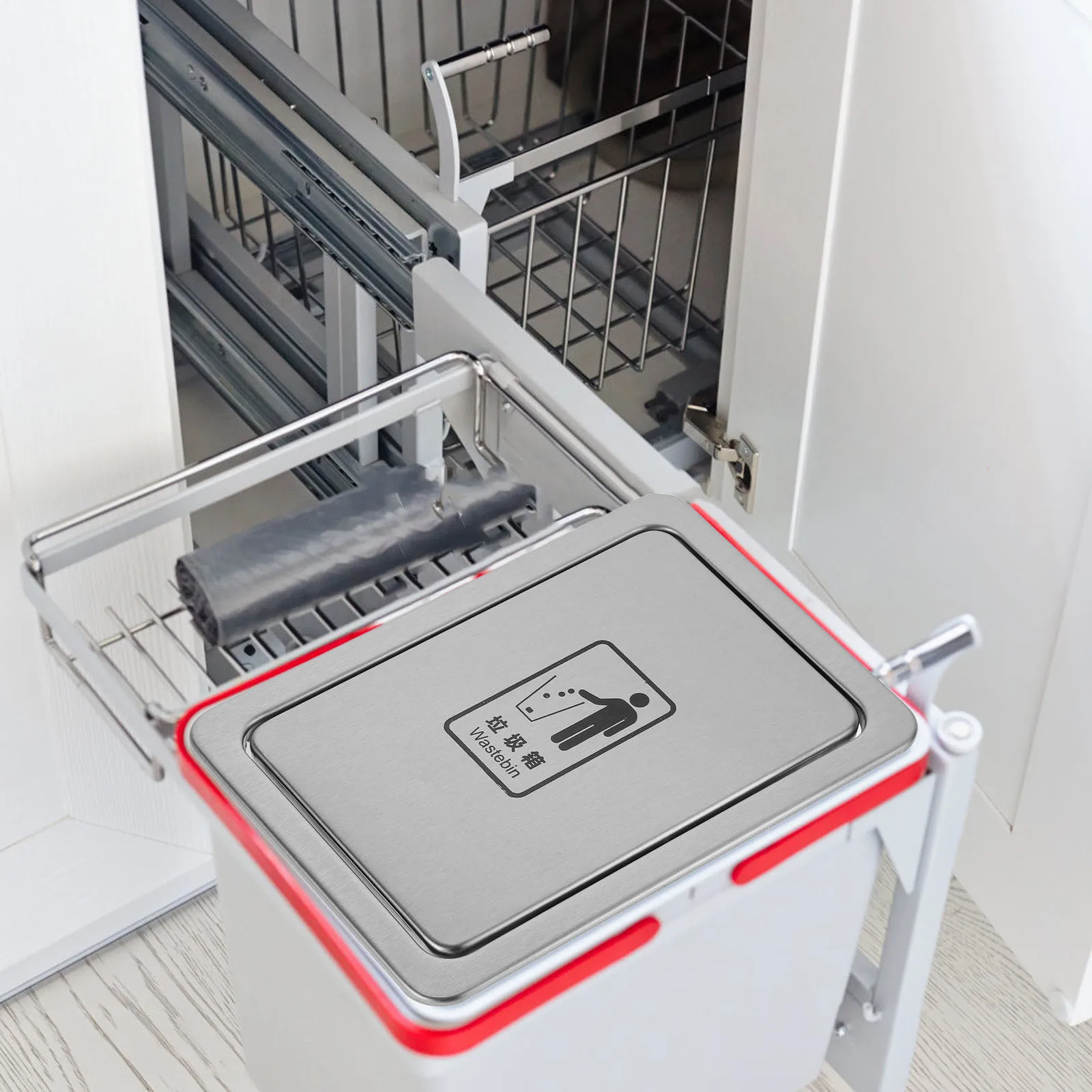 

Stainless Steel Embedded Trash Can Lid Rectangle Swing Flap Cover Recessed Countertop Garbage Bin Lid for Kitchen Bathroom