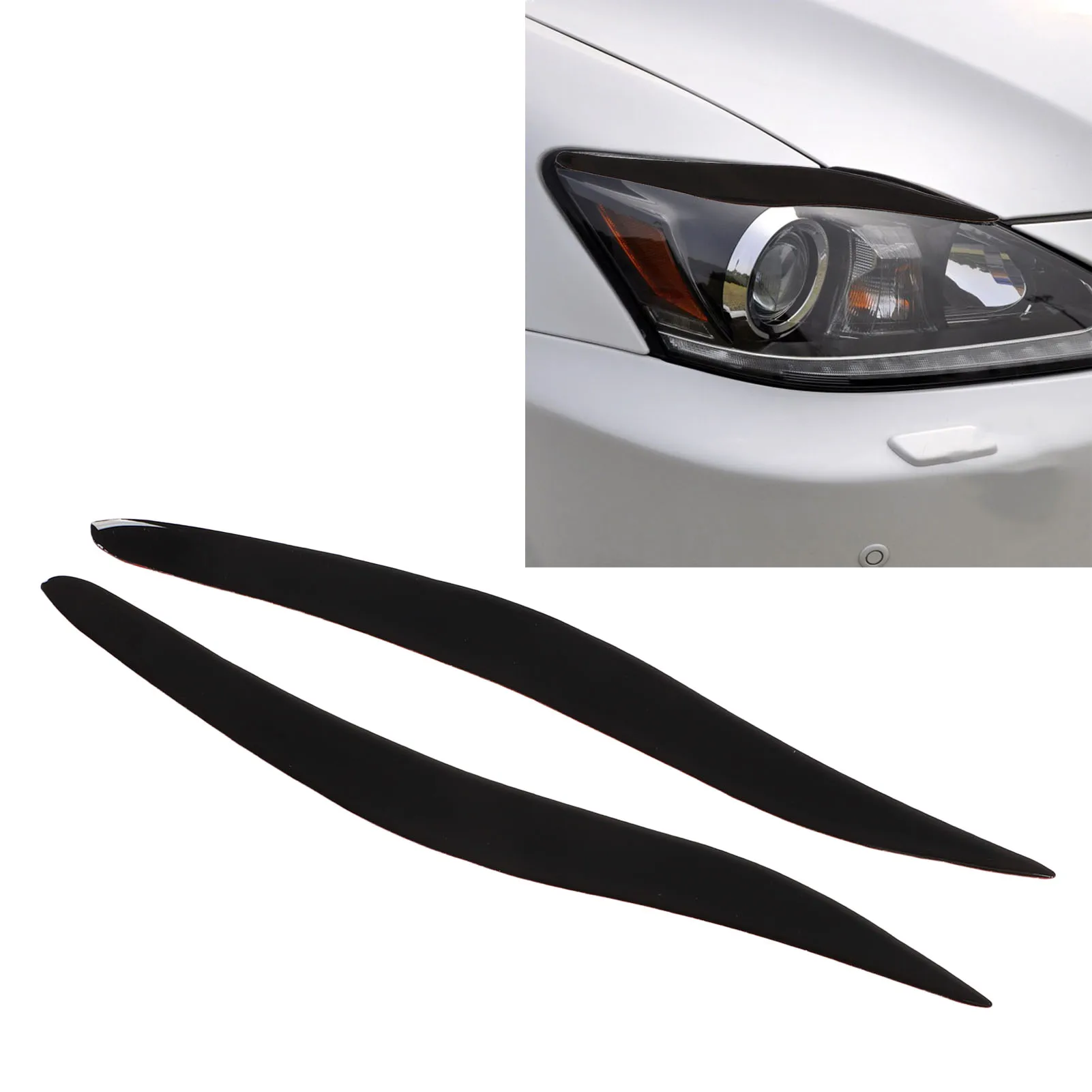 Pair Front Headlight Eyebrow Glossy Black Trim Soft Plastic Decoration Replacement For IS250 IS300 IS350 2006‑2012