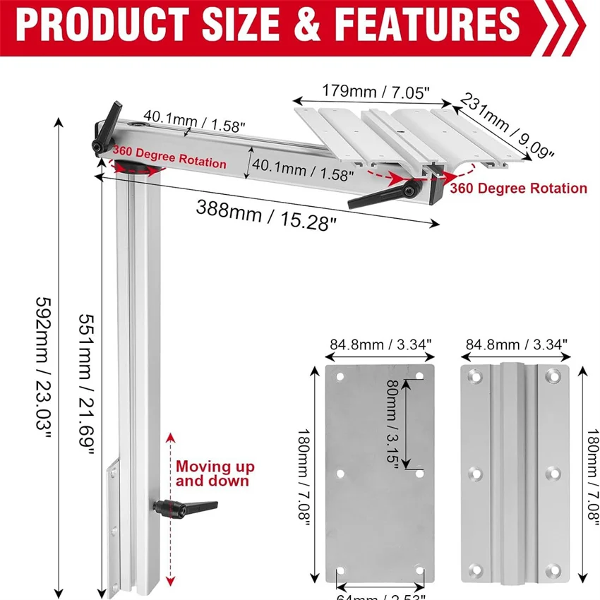 RV Table Leg 360° Rotation & Detachable Durable Aluminum Laptop Table Legs For Camper RV Motorhome Easy Installation