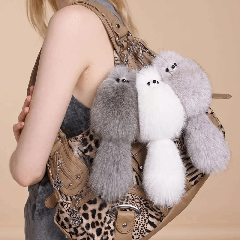 Car Keychain Fur Tails Fur Pendant Hanging Long Hair Fluffy Fur Pendant Ornament DIY Bag Charms Women Ladies