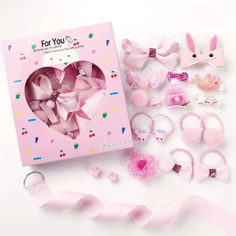 18pcs Girls Cute Casual Bow Hair Ties Set Decorative Accessories Gift BoxHoliday Birthday