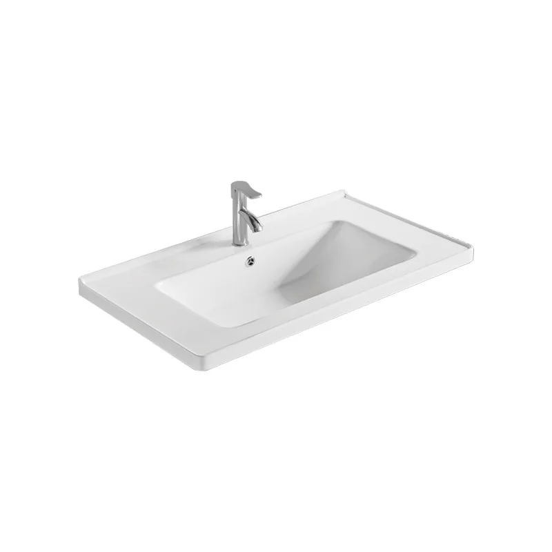 حوض منصة شبه مدمج حوض واحد حوض غسيل حمام سيراميك متكامل حوض غسيل وجه مربع منزلي قابل للتخصيص