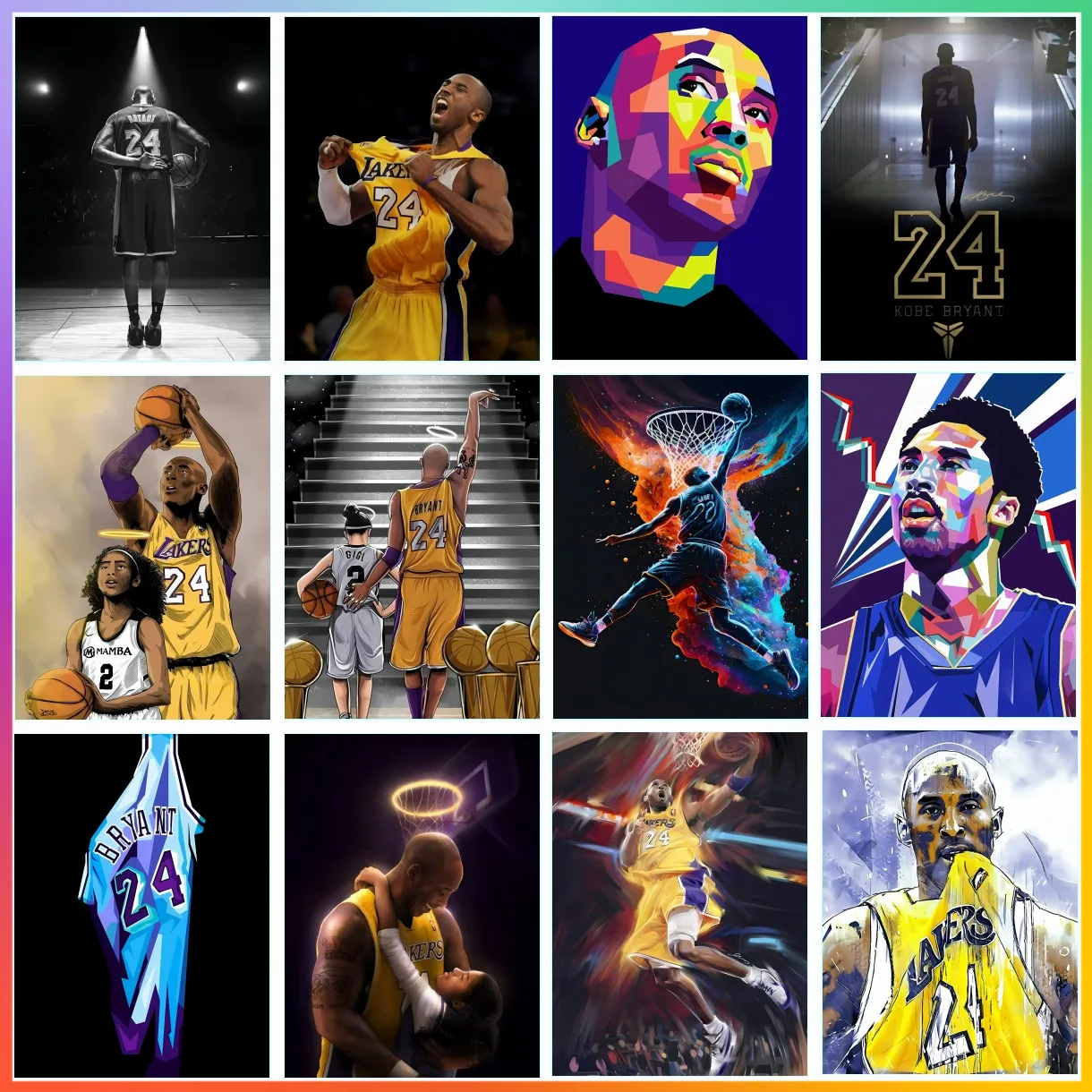 Pintura de diamante de Kobe de baloncesto, imágenes de dibujo, lienzo, manualidades, arte DIY, punto de cruz, bordado de mosaico, decoración del hogar para adultos