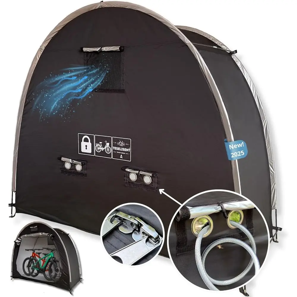 

Сарай для хранения велосипедов с защитой от титанов | Велосипедная палатка Triple-Security: красная молния с замком, задний металлический якорь, конфиденциальная сетка | Сарай для наружного хранения |