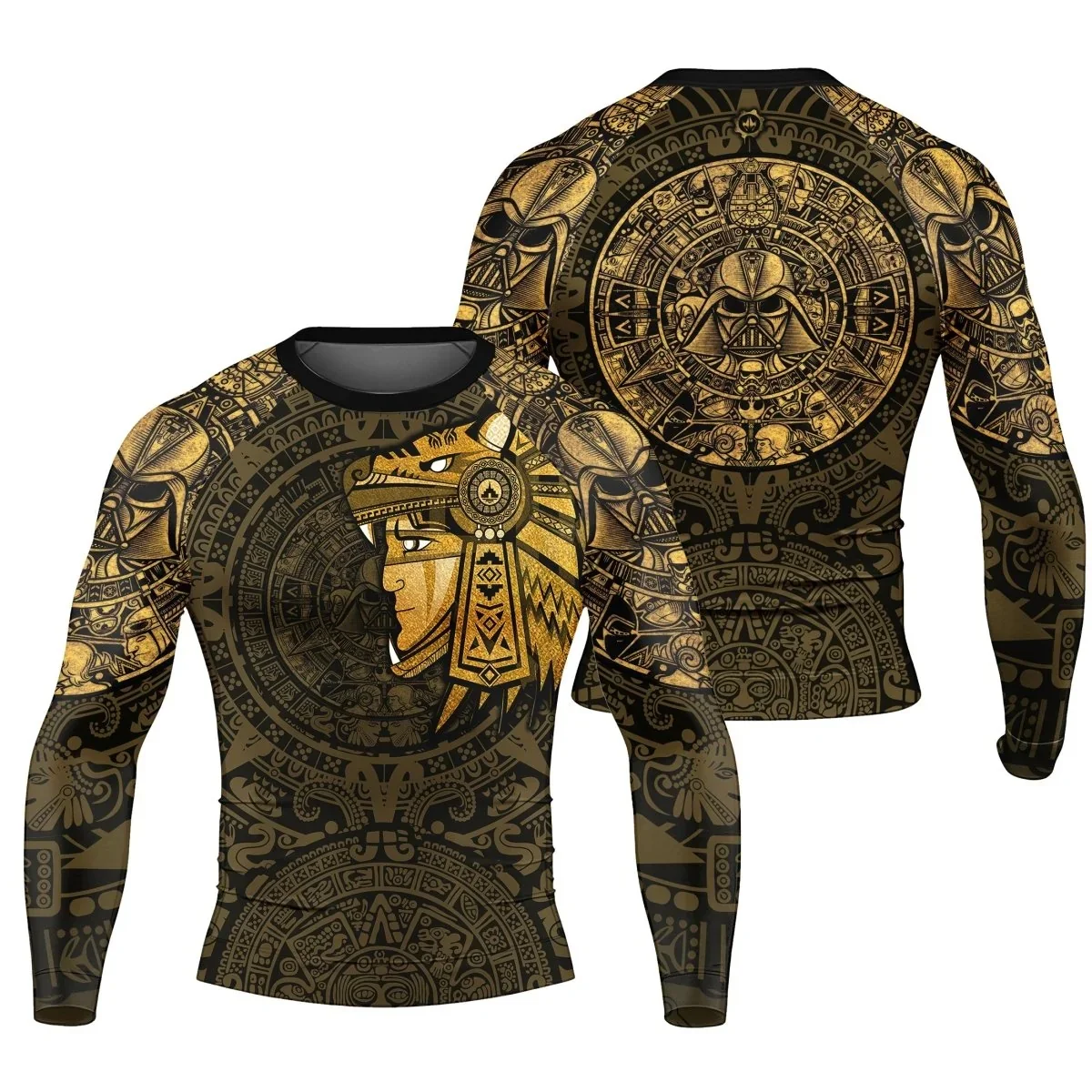 Darth Vader Aztec Calendar Men's Quick-Drying Long-Sleeve UPF50+ Compression Shirt for Fitness and Jiu-Jitsu Exercises