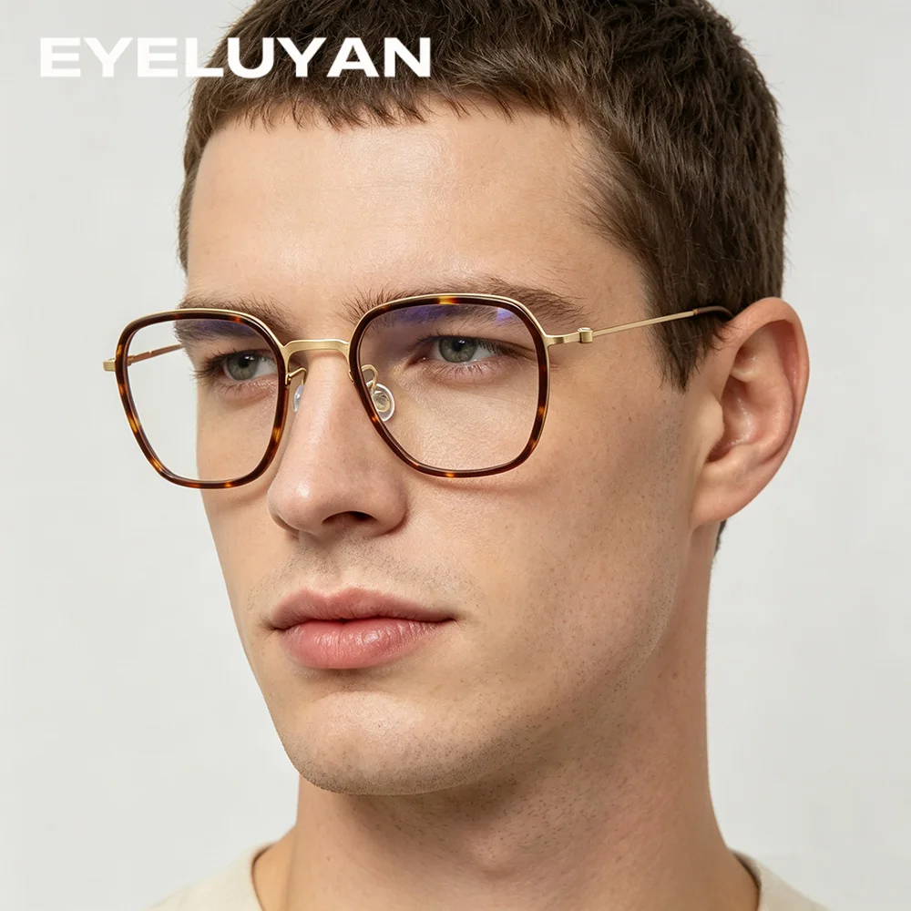 EYELUYAN Denmark Luxury Acetate Pure Titanium Glasses Frame Men Women Retro Polygon Prescription Eyeglass Frames Optical Eyewear